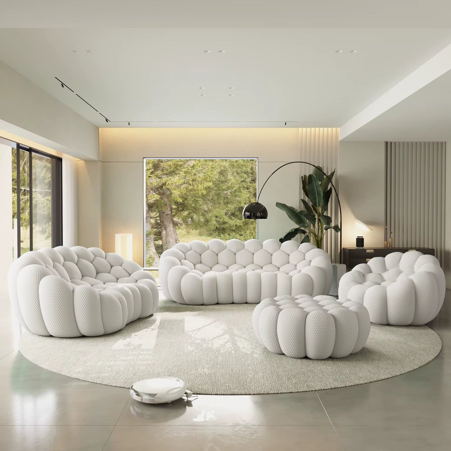 VOXHOME Vacuum Compressed Modern Living Room Apartment Light Grey Bubble Sofa 1 2 3 Seater Curved Football Sofas Couch Set