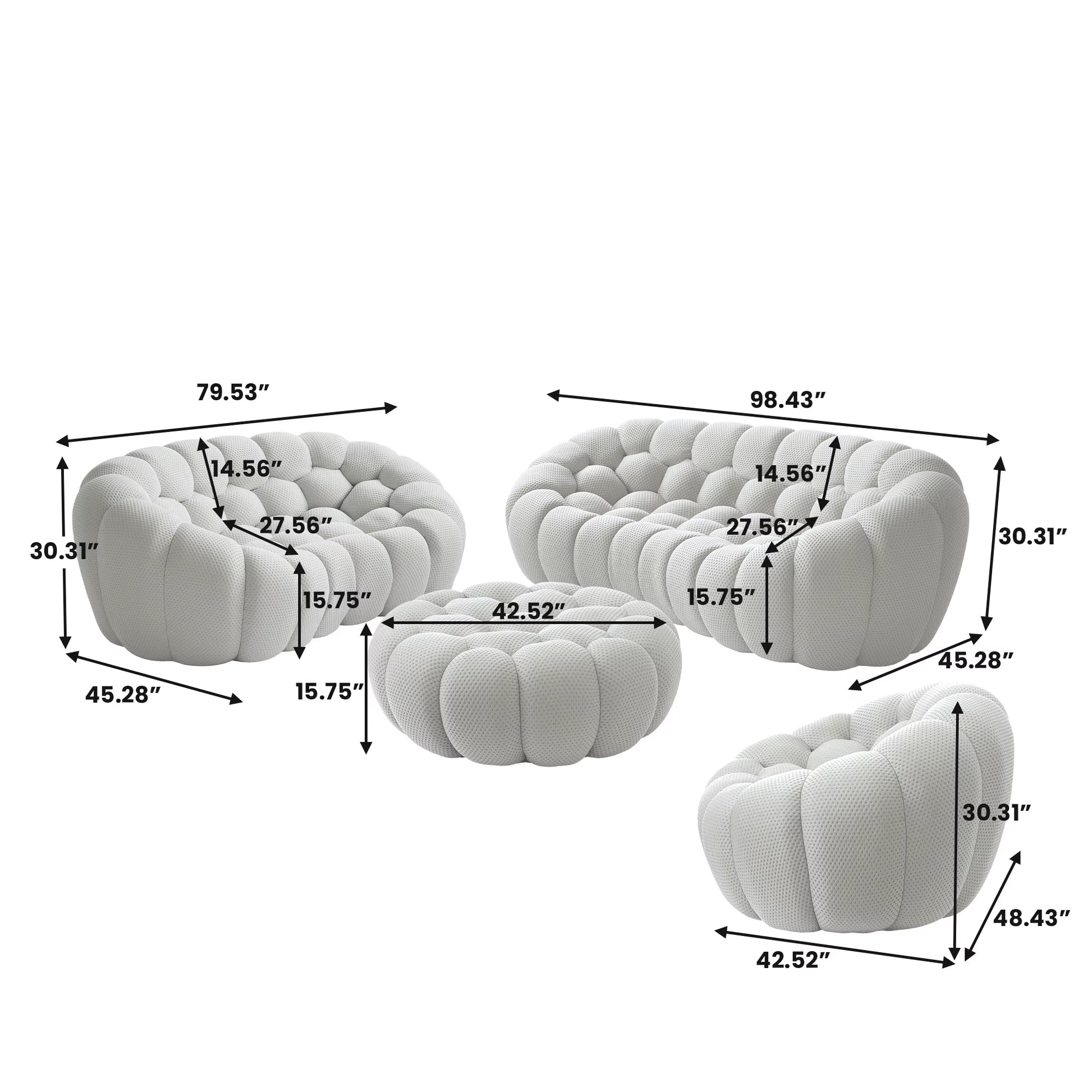 VOXHOME Vacuum Compressed Modern Living Room Apartment Light Grey Bubble Sofa 1 2 3 Seater Curved Football Sofas Couch Set