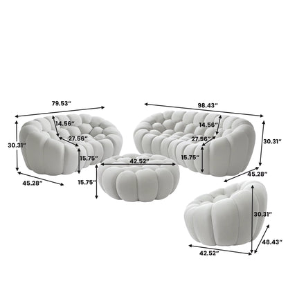 VOXHOME Vacuum Compressed Modern Living Room Apartment Light Grey Bubble Sofa 1 2 3 Seater Curved Football Sofas Couch Set