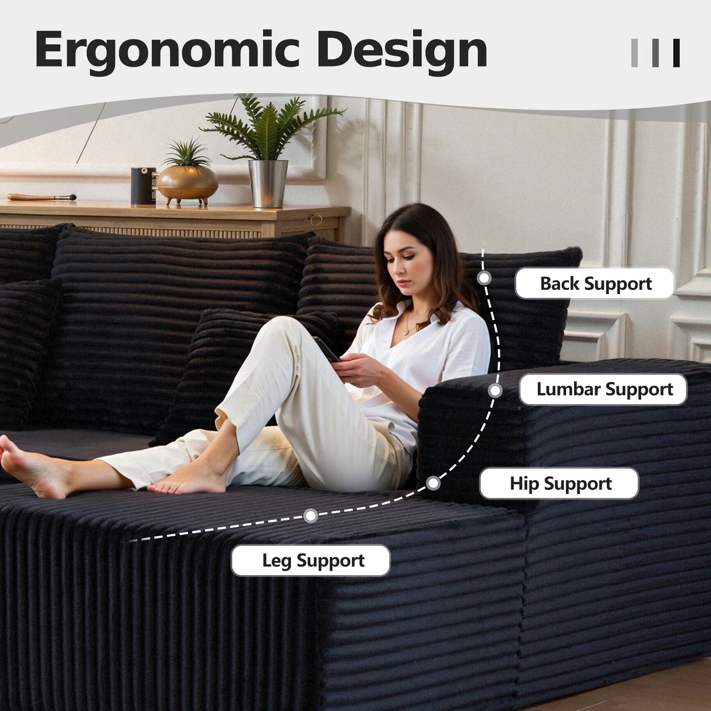 108" Modular Sectional Sofa, Cloud Boneless Couch with Deep Seats and Chaise, Modern Upholstered L-Shape Couch for Living Room or Bedroom, No Assembly Required