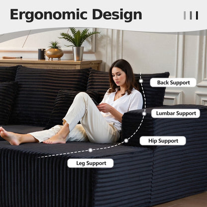 108" Modular Sectional Sofa, Cloud Boneless Couch with Deep Seats and Chaise, Modern Upholstered L-Shape Couch for Living Room or Bedroom, No Assembly Required