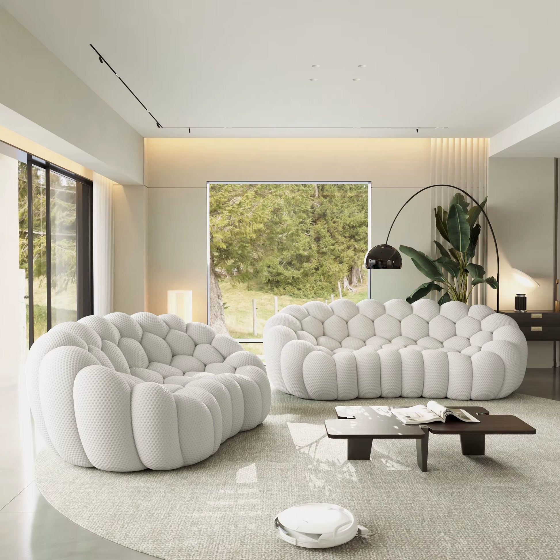 VOXHOME Vacuum Compressed Modern Living Room Apartment Light Grey Bubble Sofa 1 2 3 Seater Curved Football Sofas Couch Set