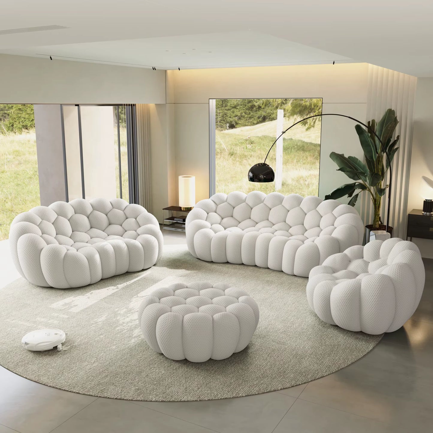 VOXHOME Vacuum Compressed Modern Living Room Apartment Light Grey Bubble Sofa 1 2 3 Seater Curved Football Sofas Couch Set