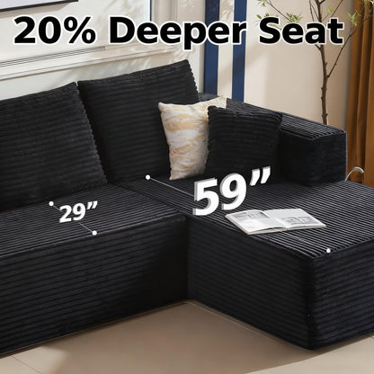 108" Modular Sectional Sofa, Cloud Boneless Couch with Deep Seats and Chaise, Modern Upholstered L-Shape Couch for Living Room or Bedroom, No Assembly Required