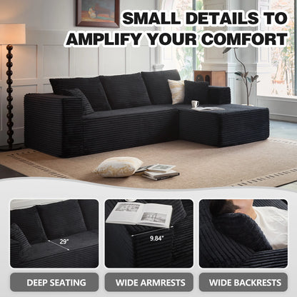 108" Modular Sectional Sofa, Cloud Boneless Couch with Deep Seats and Chaise, Modern Upholstered L-Shape Couch for Living Room or Bedroom, No Assembly Required